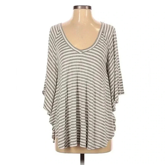 Neiman Marcus Oversized Grey Cream Striped Blouse Top Tunic Size XS - Picture 1 of 2